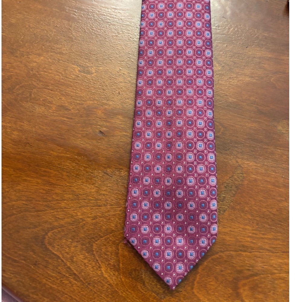 Geoffrey Beene purple Silk Necktie Geometric Circles Square Pattern Business tie